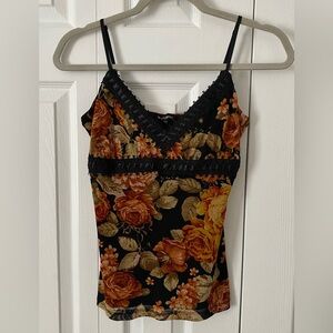 LE CHATEAU black and orange floral women’s top x-small